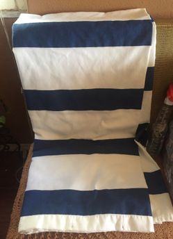Navy blue and white cloth shower curtain