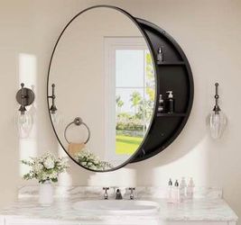 New Bathroom Mirror Cabinet 30 x 30 Black Round Bathroom Medicine Cabinet w/ Mirror Adjustable Shelf