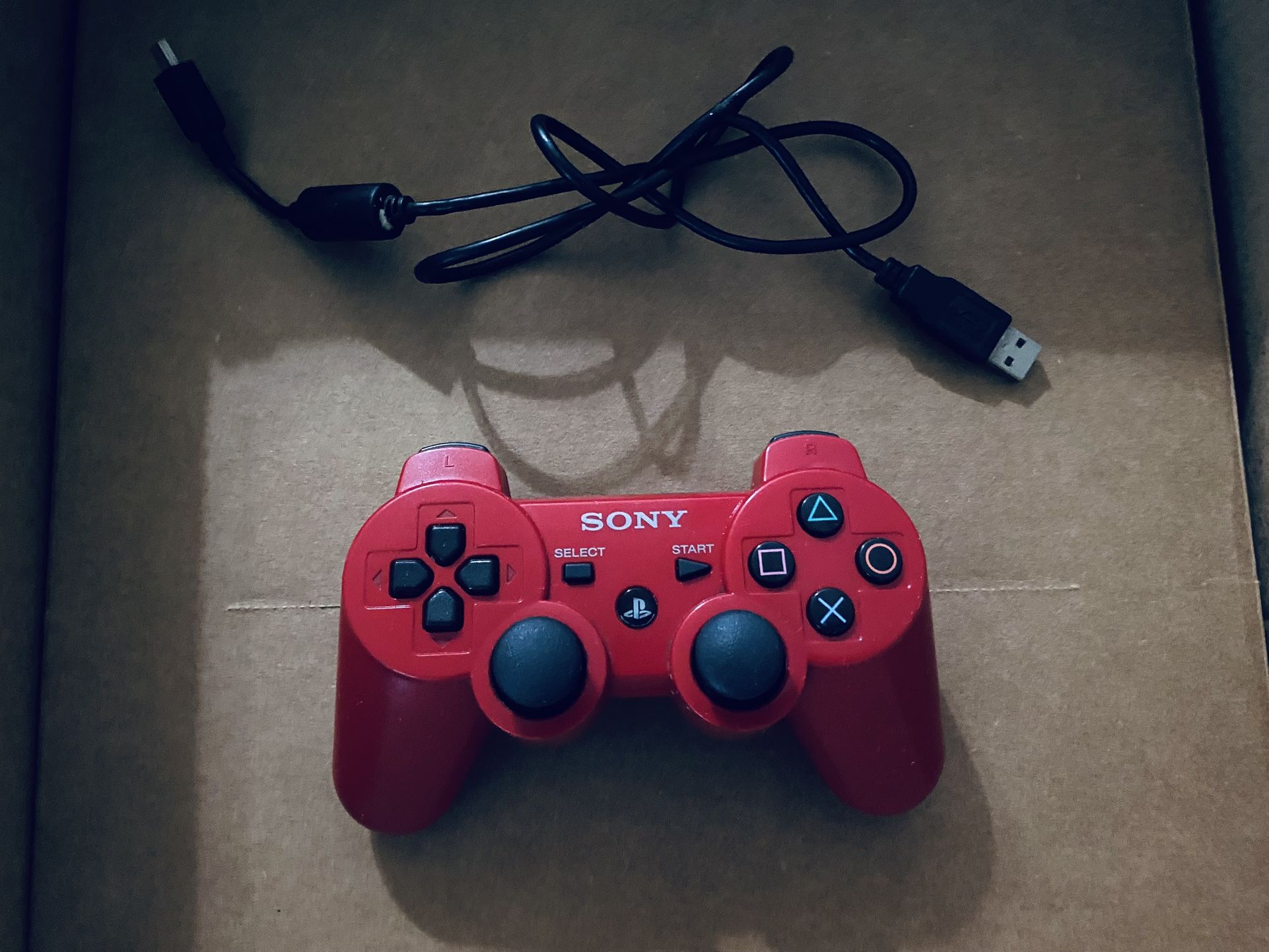 Original Sony PlayStation 3 Ps3 controller red with charging cable