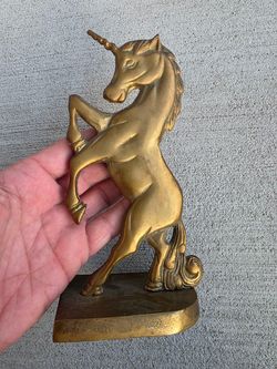 Vintage Solid Brass Unicorn Bookend Fantasy Mythical Horse Book End 8” Tall Heavy