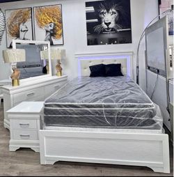 White Bedroom Set with LED Headboard