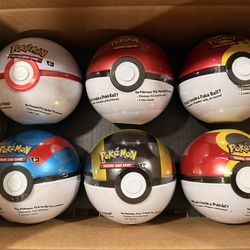 Pokémon TCG Pokeball Tin Lot of 6 - 18 Booster Packs Factory Sealed