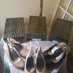 3 Pairs Of Moda Spana Karah Heels 1 Snakeskin Tan 1 Beige 1 Black 8M