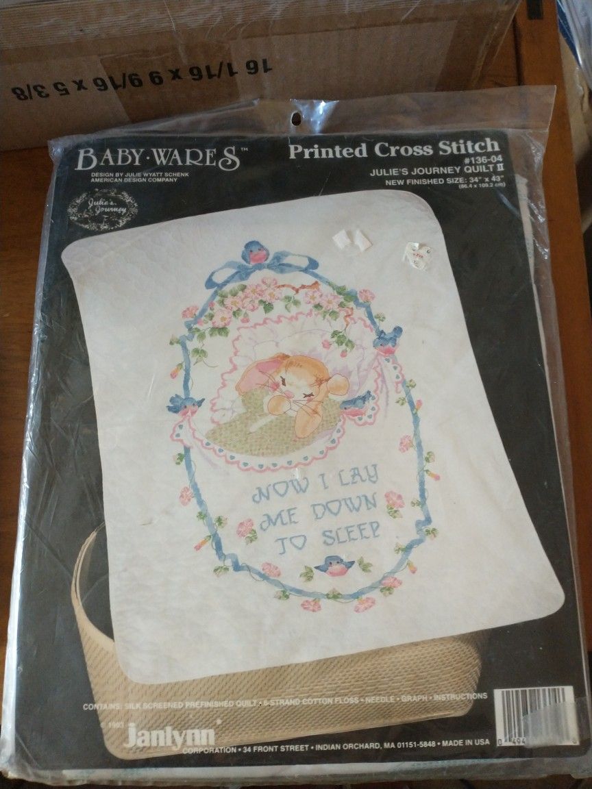 1993 Printed Cross Stitch Julie Quilt II 34"X43" "now I lay me down to sleep"
