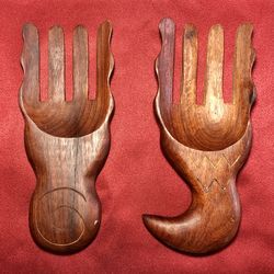 Wooden Salad Server Hands Salad Serving Utensils Bird Hand Carved-USED