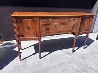 Antique buffet, school desk, bar stools