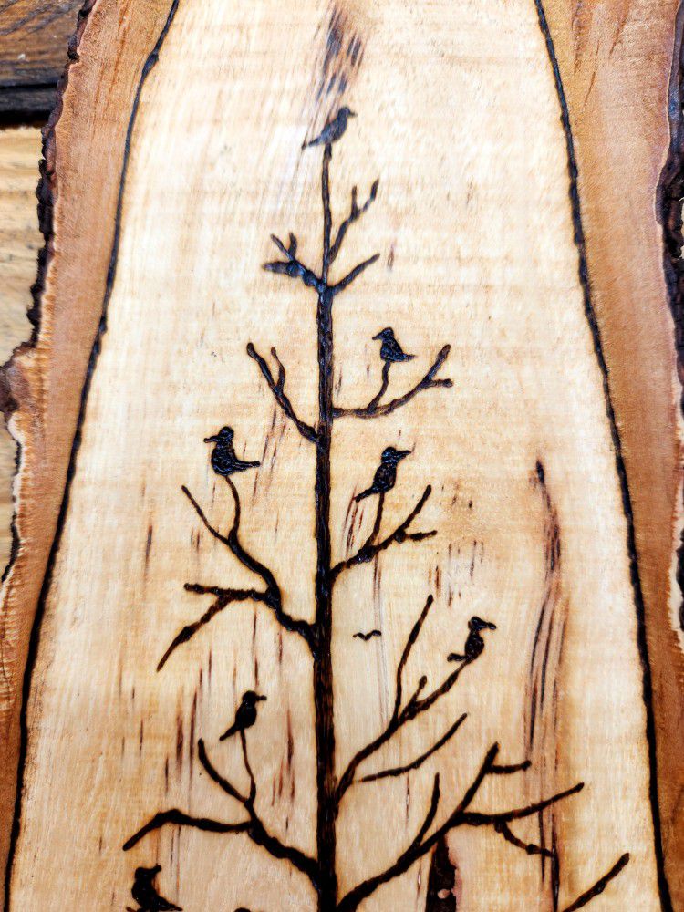 Bird Tree Wood Burning! 31"x6"