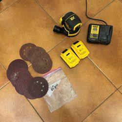 Dewalt Orbital Sander , Charger, 2 Batteries, Discs 
