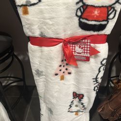 Hello Kitty Christmas Blanket with  Pink Trees 