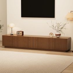 86.61" Mid-Century Modern TV Stand for TVs up to 85", Walnut Entertainment Console with Large Storage, Sturdy Media Cabinet for Living Room & Bedroom