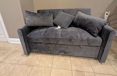 SumKea 3-in-1 Sleeper Loveseat – Gray Velvet, Pull-Out Bed + Dual USB