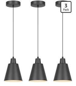 Black Pendant Light Kitchen Island, Hanging Kitchen Lights, 3-Pack Metal Shade, Industrial Island Lights for Kitchen, E26 Base, Ceiling Hanging Lighti