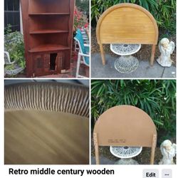 Retro Middle Century Corner Wooden Shelf 