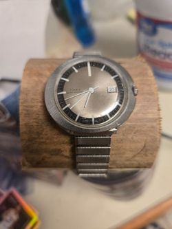 VTG Timex Marlin UFO Mens Wrist Watch Manual Wind W/ Sterling Silver Sides Band