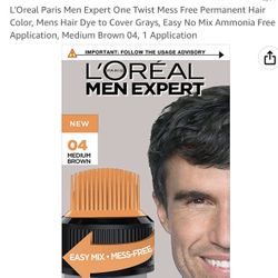 L'Oreal Paris Men Expert One Twist Mess Free Permanent Hair Color, Mens Hair Dye to Cover Grays, Easy No Mix Ammonia Free Application, Dark Brown 03, 