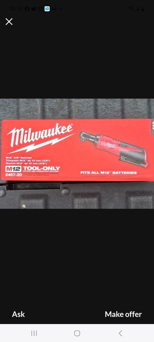 Milwaukee F12 3/8 Ratchet New 95.00