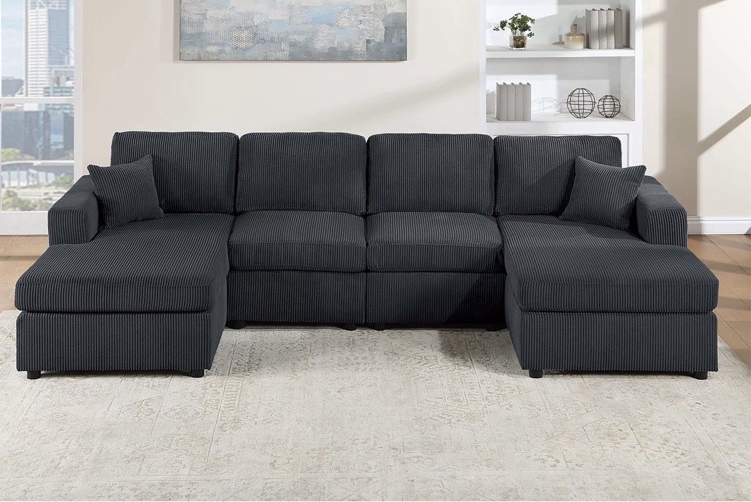 Black Corduroy Sectional Sofa 