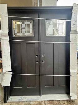 Double Entry Door with Decorative Glass Inserts