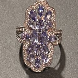Tanzanite and White Zircon Sterling Silver Ring