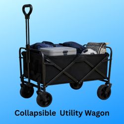 Collapsible Folding Wagon with an Adjustable Handle - Foldable Utility Wagon Cart featuring 2 Cup Holders