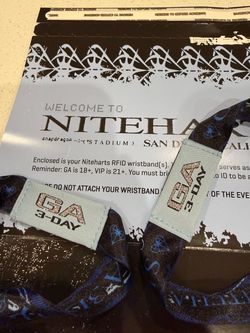 2x nitehart GA 3-Day tix Wristbands San Diego