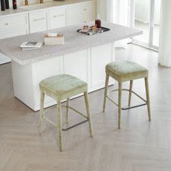 Green Soft Fabric Barstools 2p