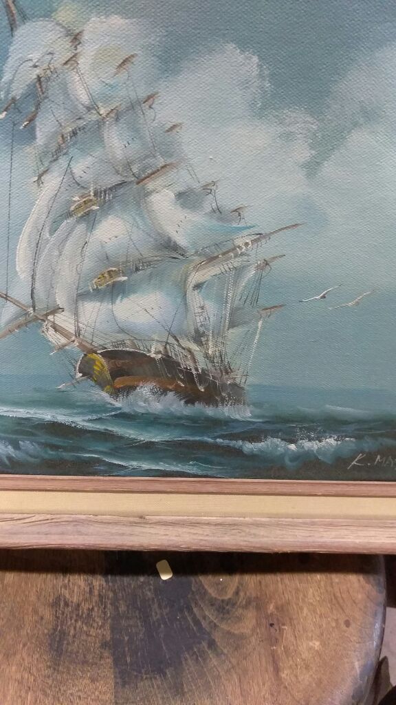 Signed K Max. Well known artist.. Sailing Tall Ship