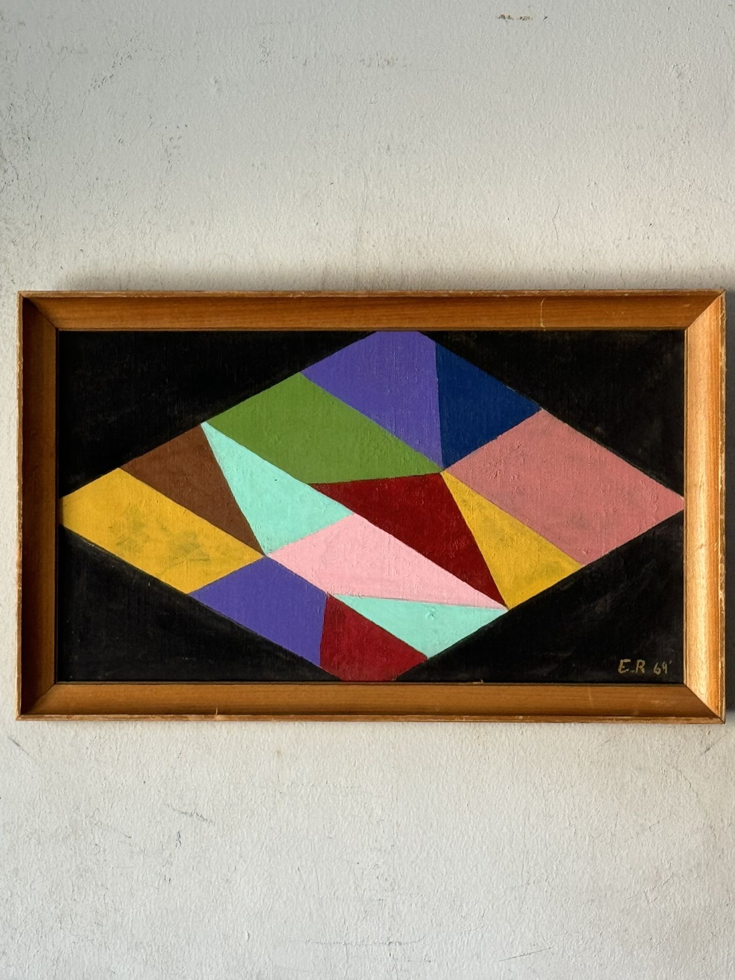 GREAT ANTIQUE MID CENTURY MODERN ABSTRACT HARDEDGE OIL PAINTING OLD VINTAGE 69