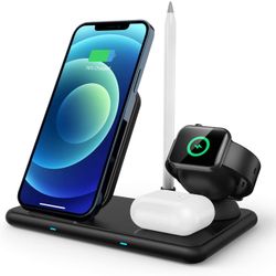 Wireless Charging Station for Apple Products, 4 in 1 Apple Charger Dock for iPhone & iWatch & Airpods & Pencil (Watch Magnetic Charger Not Included)