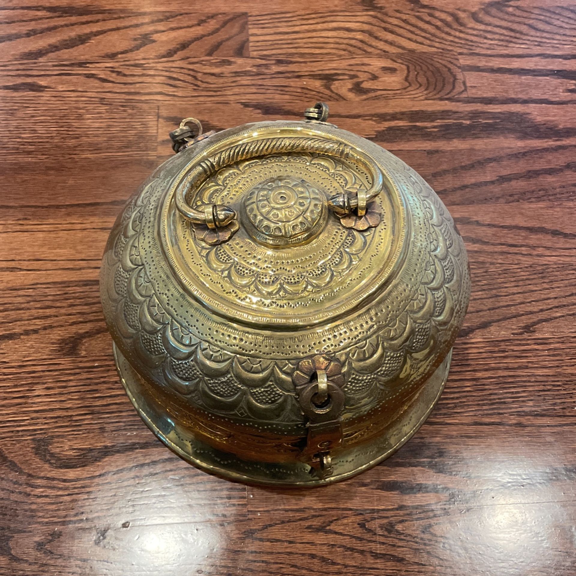 Antique Brass Bread Box With Carvings - $50