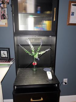 Tall Black Nightstand with LED & Power outlets