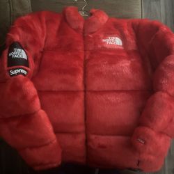 SUPREME/The North Face Faux Fur Nuptse Jacket - Red Sz L for