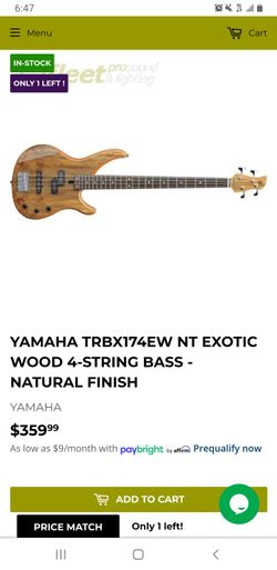 Yamaha TRBX174EW NT EXOTIC WOOD 4 STRING BASS NATURAL FINISH
