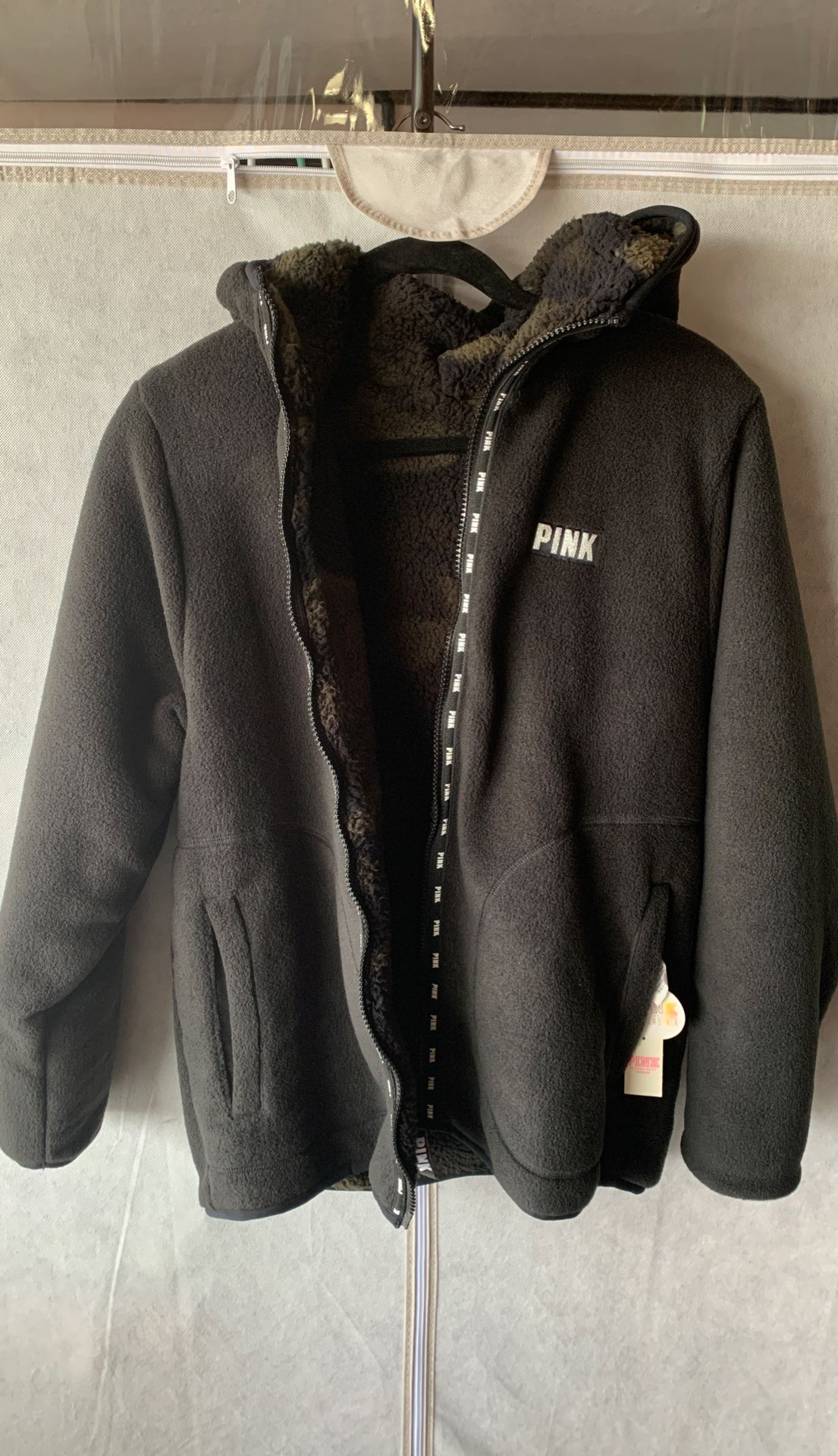 Pink Victoria Secret reversible hooded jacket