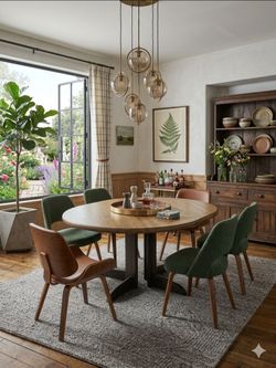 Vintage Classic Solid Oak Dining Table With Brown Stain Farmhouse Cottage Cabin Grandmillennial Eclectic Maximalist Boho