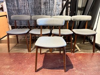 ROOM AND BOARD Errol Mid-Century Modern Dining Chair – Walnut Frame with Gray Seat (Set of 5)