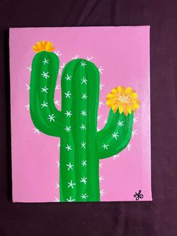 Original Hand-Painted Cactus Acrylic Painting | 8x10 | Pink Floral Boho Art