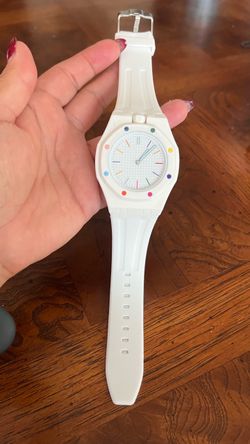 White Rubber Analog Watch Colorful Dial
