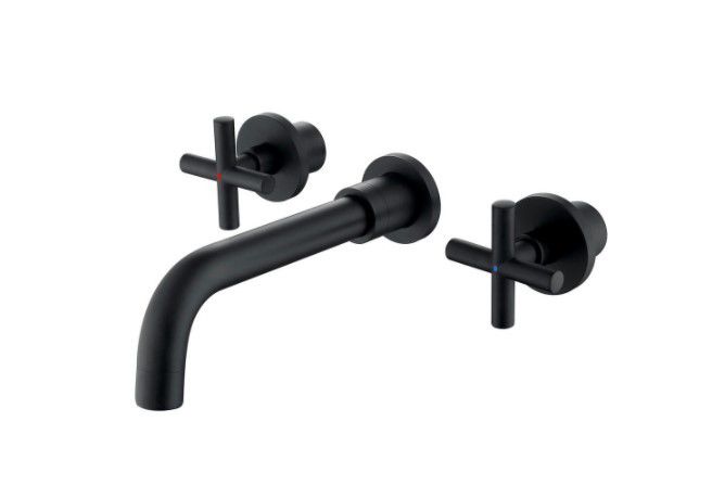 Boyel Living 2 Double Handle Wall Mounted Bathroom Kitchen Faucet Basin Mixer Taps in Matte Black with Rough-in Valve