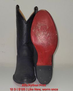 Like New - Black Python Print Cowboy Boots - Size 12 Mens