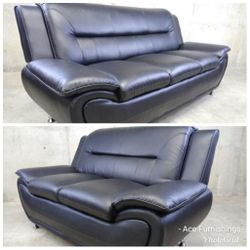 Brand New Black Leather 2pc Sofa Set