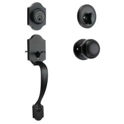 685#Front Door Handle and Deadbolt Set, Matte Black Front Door Lock Set with Interior Knob, Adjustable Hole Spacing Single Cylinder Handleset, for Rig