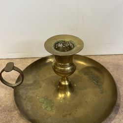 Vintage Solid Brass Chamber Round Candle Stick Holder Finger Ring Made In India