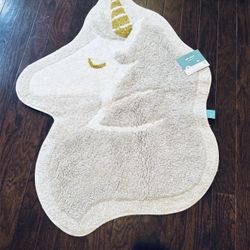 Pillowfort Unicorn Shaped Cotton Bath Rug with Gold Horn, Plush Throw Mat 30x38