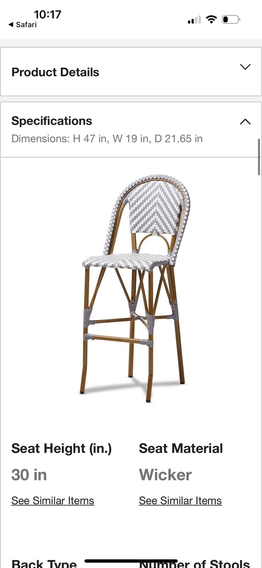Baxton Studio Bar Stool One Available