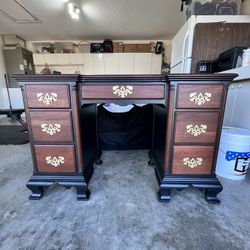 Antique 7 Drawer Solid Wood Mahogany Desk