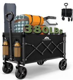 Folding Wagon - Heavy Duty Utility Cart, 65L Capacity, 380 lbs Load, All-Terrain Wheels, Compact Fold for Camping, Garden, Beach, Shopping (Black)