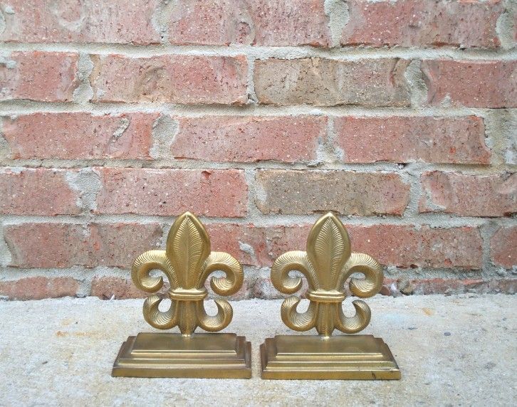 Vintage Brass Fleur-De-Lis Bookends