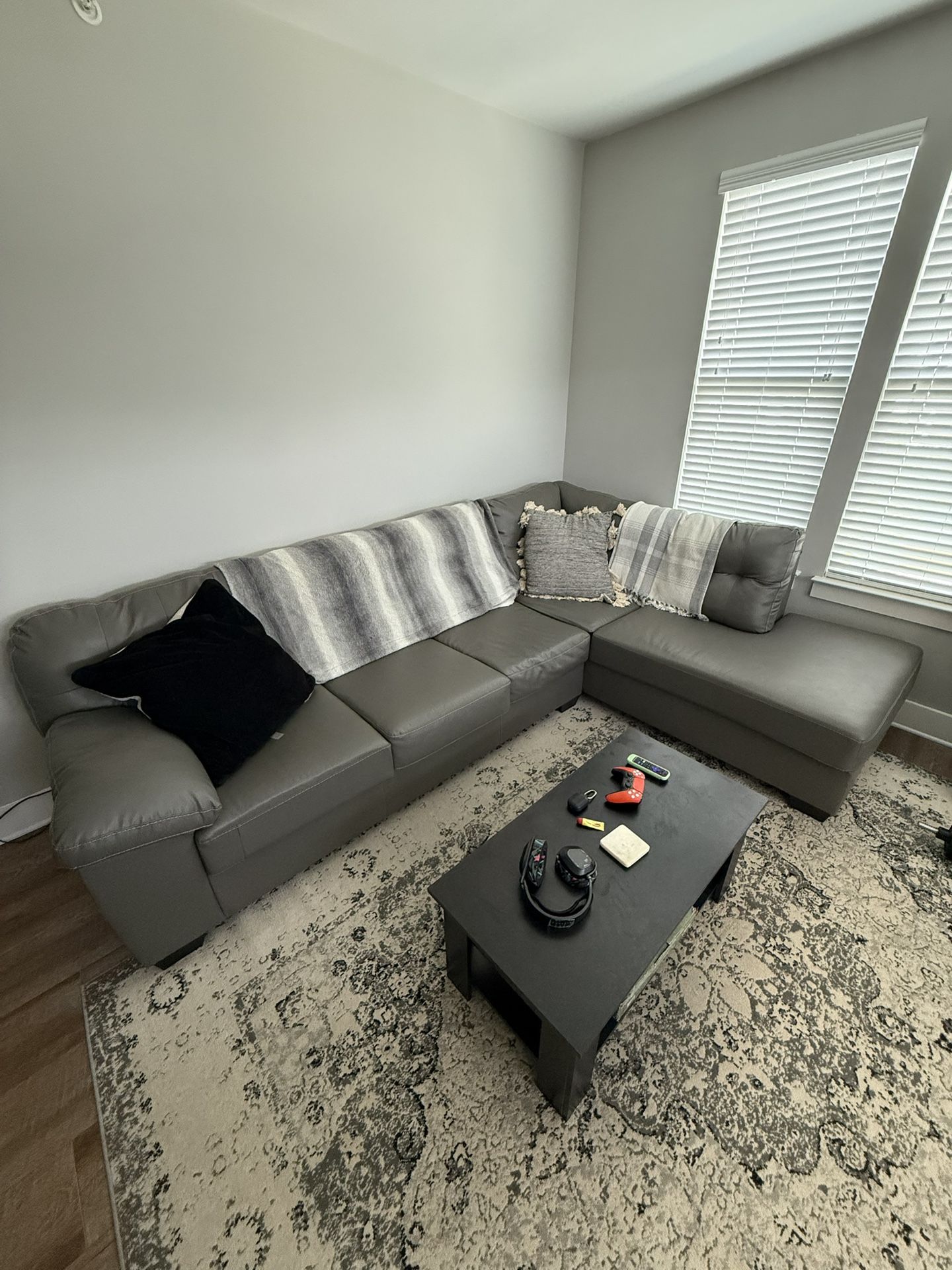 Gray Leather Sectional