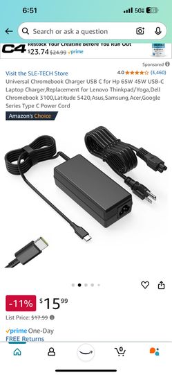 Universal Charger 65Watts C Charger Laptop 